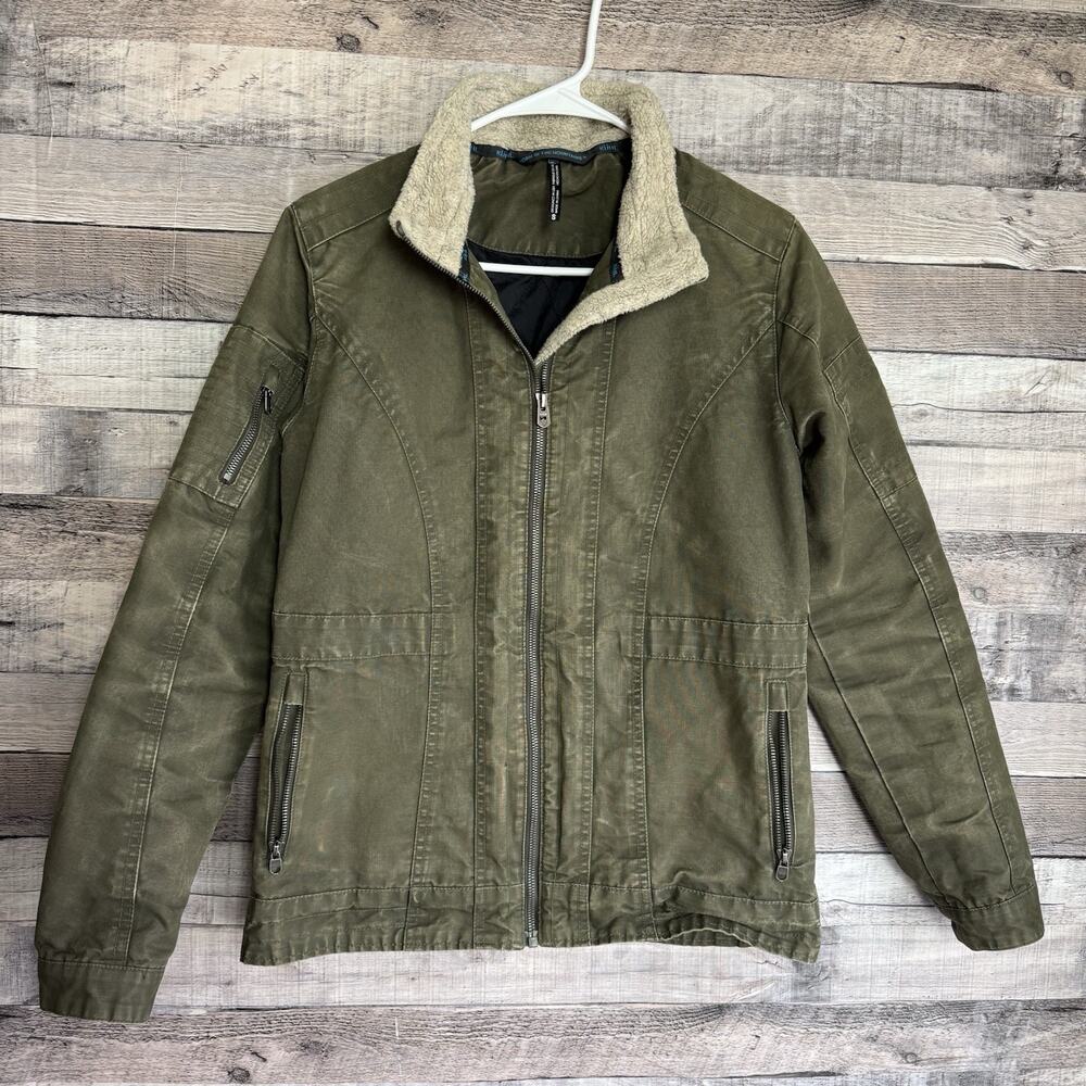 Kuhl Burr Jacket Small Green Canvas Zip Pockets Vintage Patina Dye GorpCore